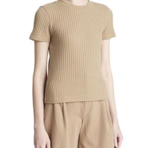 EUC Vince Ribbed Short-Sleeve Crewneck Top in the color Cocoon Size Medium